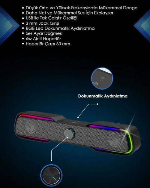 HP DHE-6002 Kolay Kullanım Led Multimedya Gaming Speaker Hoparlör